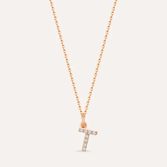 Diamond Rose Gold T Letter Necklace - 1