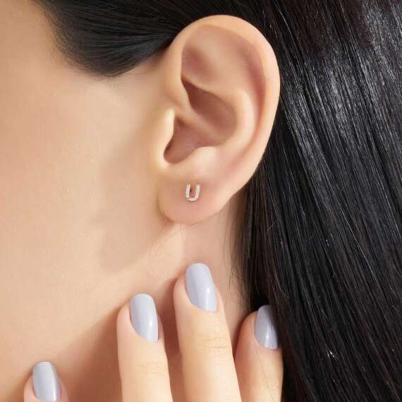Diamond Rose Gold U Letter Mini Single Earring - 2