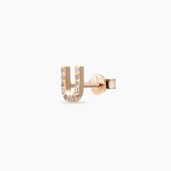 Diamond Rose Gold U Letter Mini Single Earring - Nev Jewellery