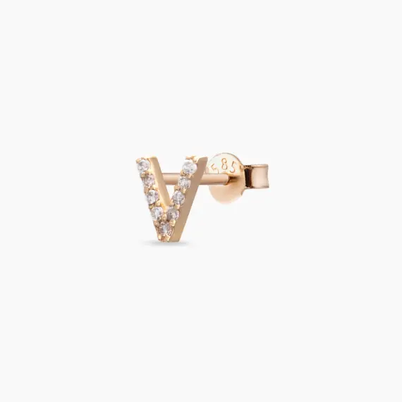 Diamond Rose Gold V Letter Mini Single Earring - 1