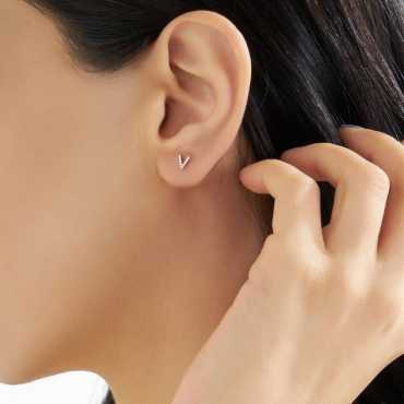 Diamond Rose Gold V Letter Mini Single Earring - Nev Jewellery (1)