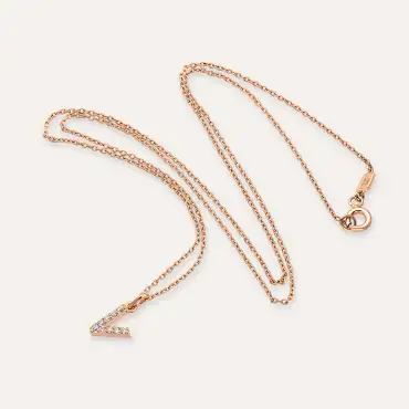 Diamond Rose Gold V Letter Necklace - Nev Jewellery (1)