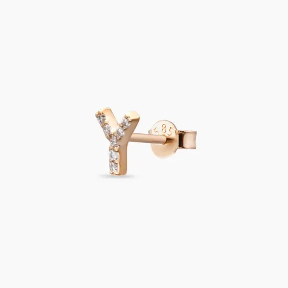Diamond Rose Gold Y Letter Mini Single Earring - 1