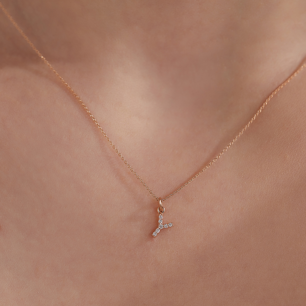 Diamond Rose Gold Y Letter Necklace - 2