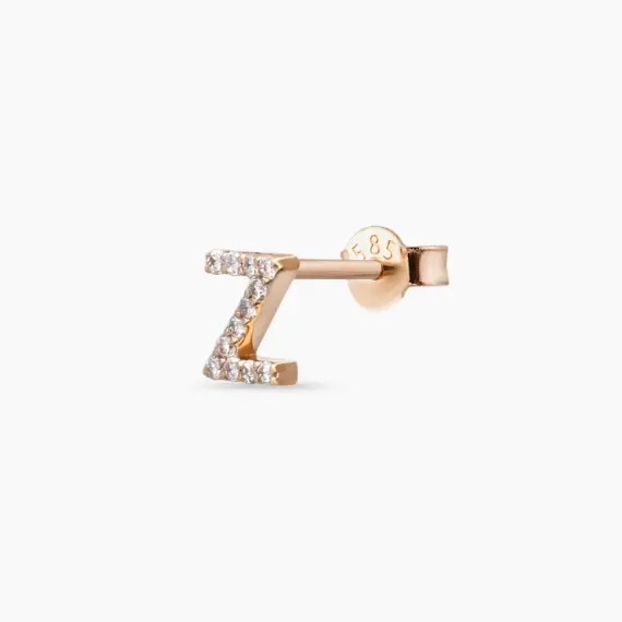 Diamond Rose Gold Z Letter Mini Single Earring - 1