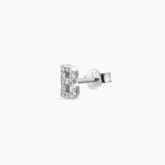 Diamond White Gold B Letter Mini Single Earring - 1