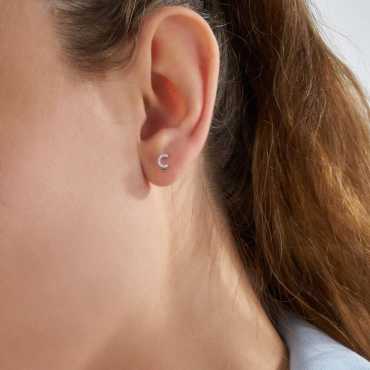 Diamond White Gold Ç Letter Mini Single Earring - Nev Jewellery
