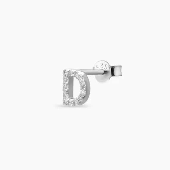 Diamond White Gold D Letter Mini Single Earring - 1