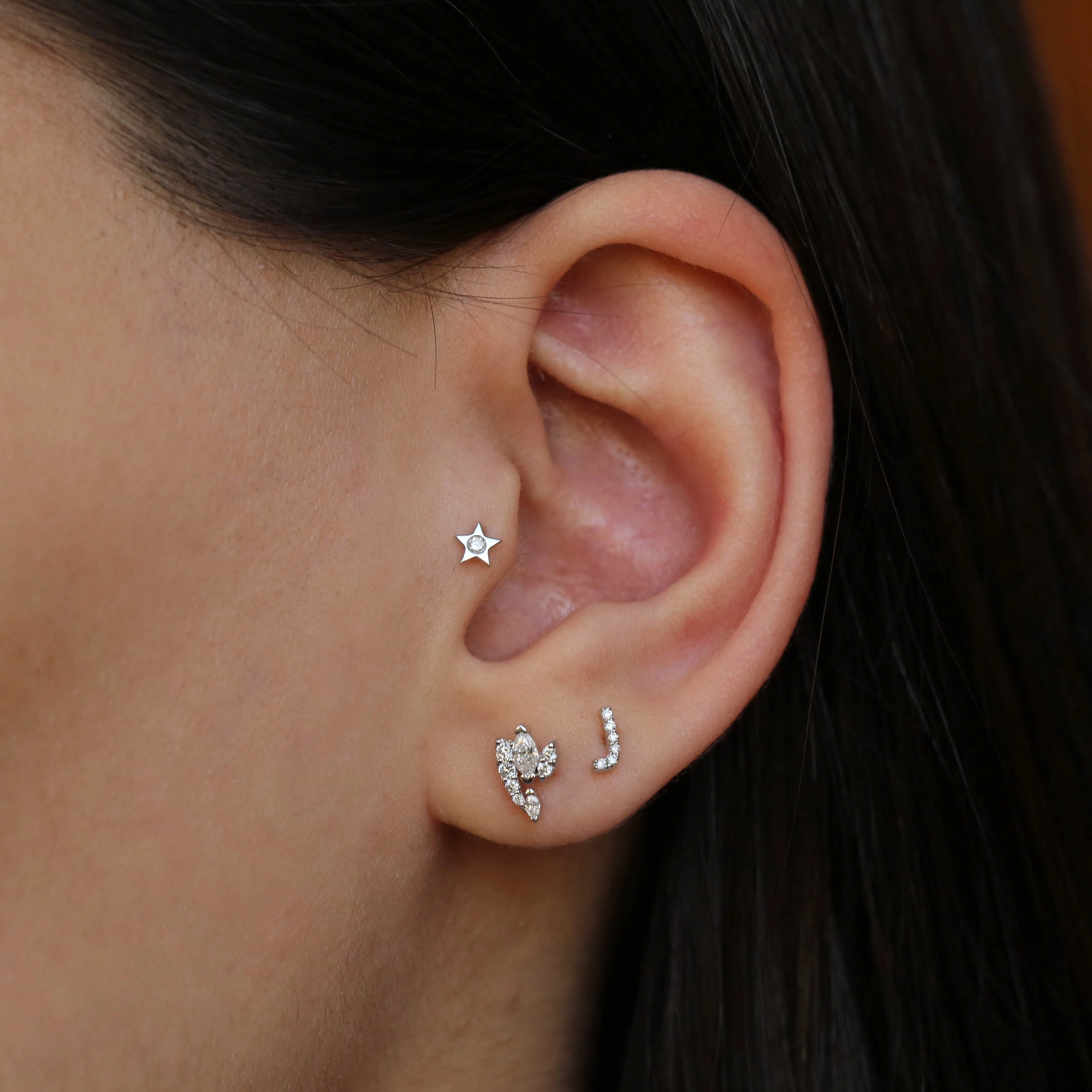 Diamond White Gold J Letter Mini Single Earring - Nev Jewellery (1)