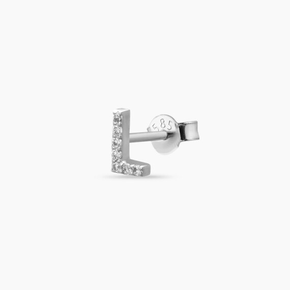 Diamond White Gold L Letter Mini Single Earring - Nev Jewellery