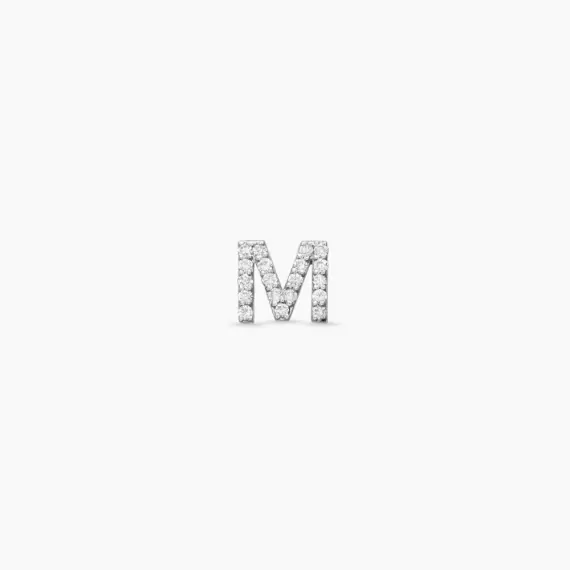 Diamond White Gold M Letter Mini Single Earring - 3