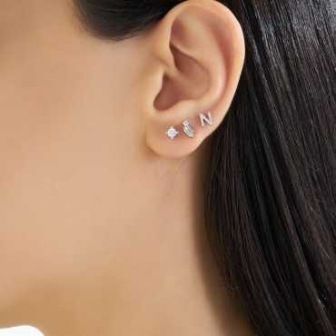 Diamond White Gold N Letter Mini Single Earring - Nev Jewellery