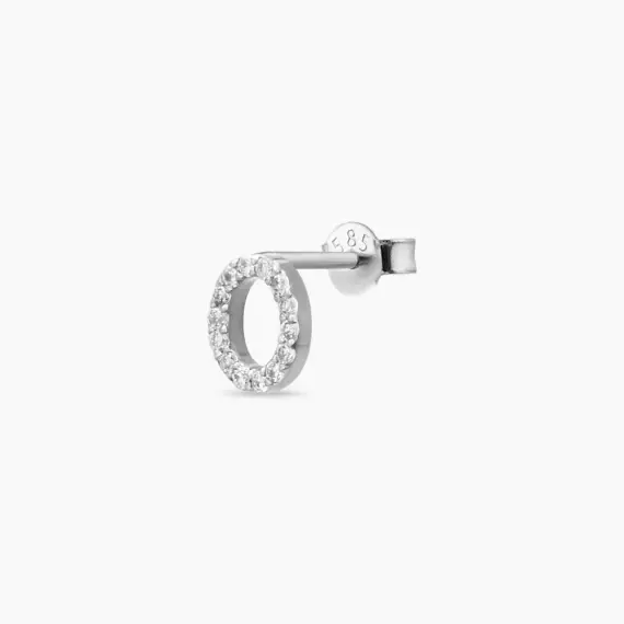 Diamond White Gold O Letter Mini Single Earring - 1