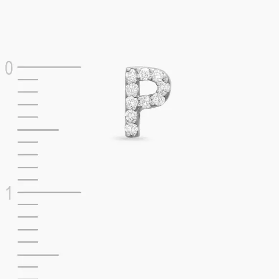 Diamond White Gold P Letter Mini Single Earring - 3