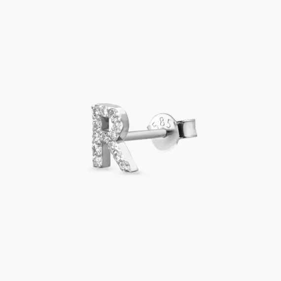 Diamond White Gold R Letter Mini Single Earring - 1
