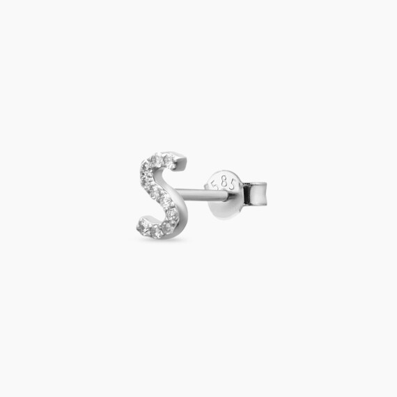 Diamond White Gold S Letter Mini Single Earring - Nev Jewellery