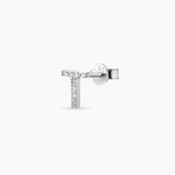 Diamond White Gold T Letter Mini Single Earring - Nev Jewellery