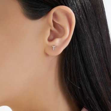 Diamond White Gold T Letter Mini Single Earring - Nev Jewellery (1)