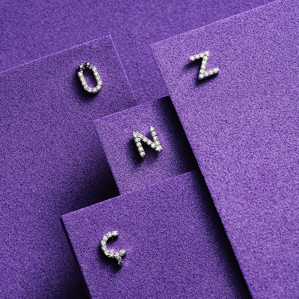 Diamond White Gold Ü Letter Mini Single Earring - 3