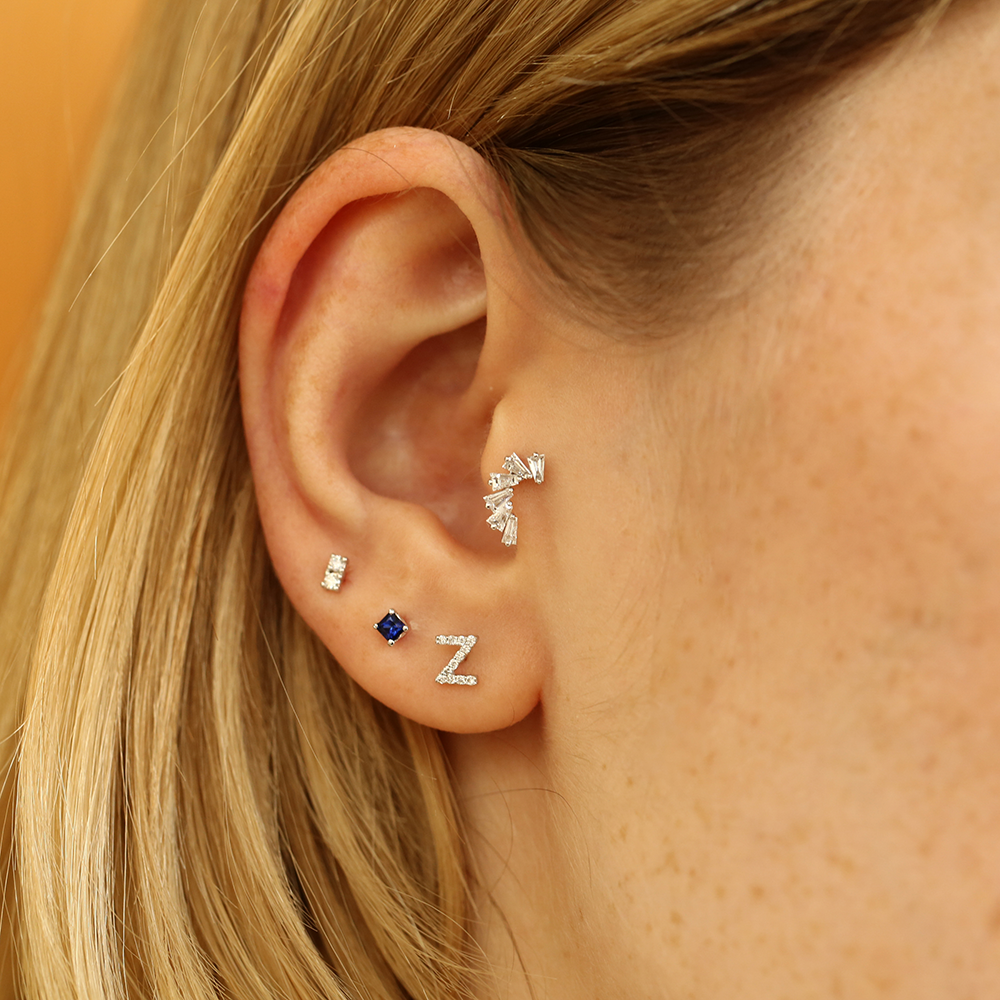 Diamond White Gold Z Letter Mini Single Earring - 5
