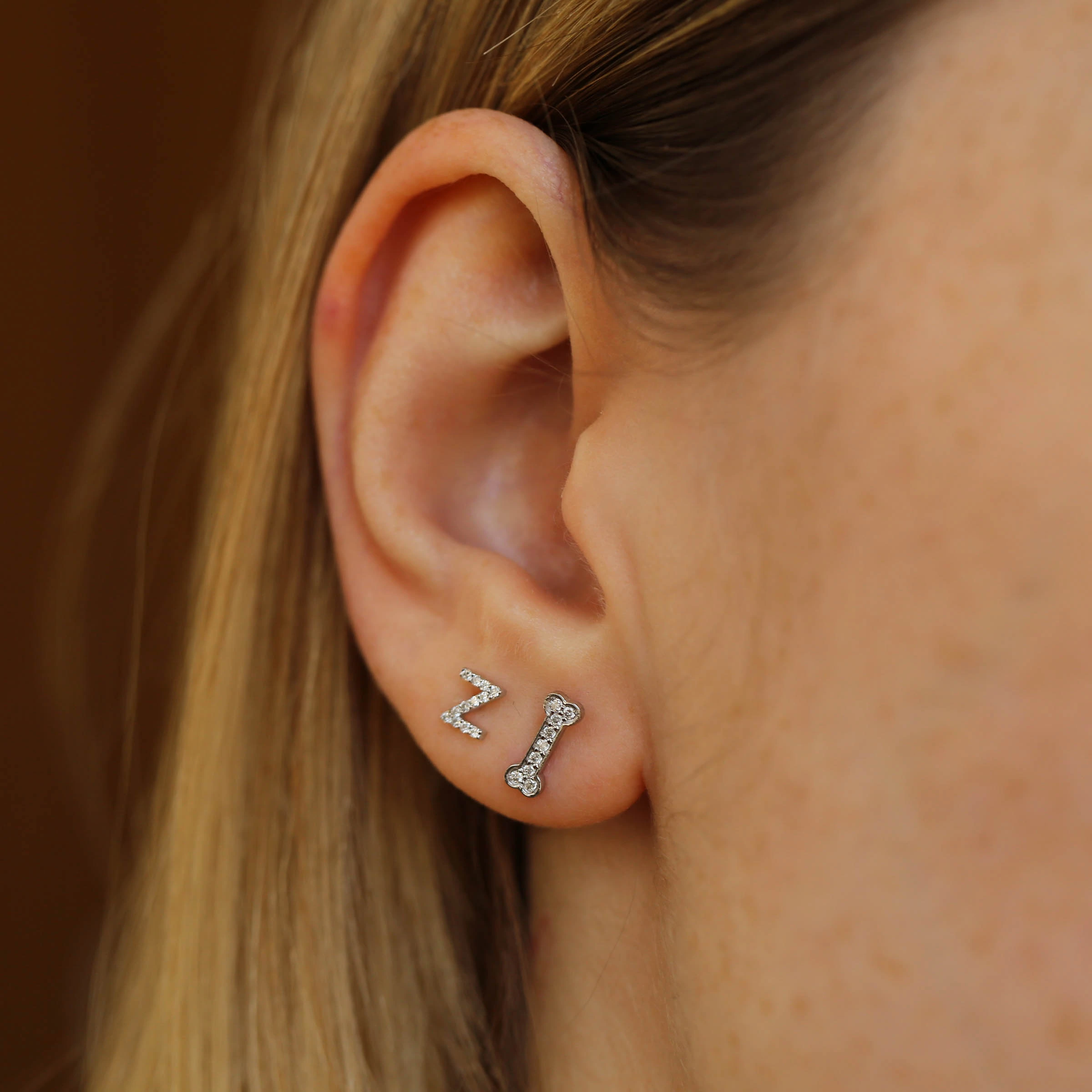 Diamond White Gold Z Letter Mini Single Earring - Nev Jewellery (1)