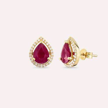 Drop 2.61 CT Ruby and Diamond Rose Gold Earring - Nev Jewellery (1)