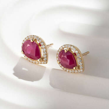 Drop 2.61 CT Ruby and Diamond Rose Gold Earring - Nev Jewellery