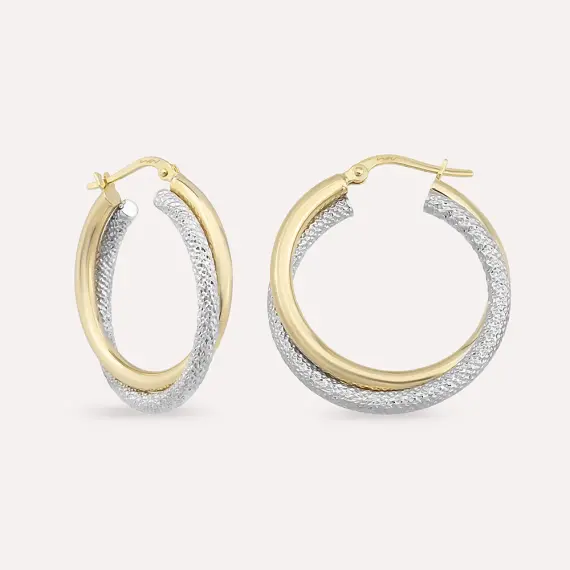 Dual Medium Yellow Gold Hoop Earring - 2