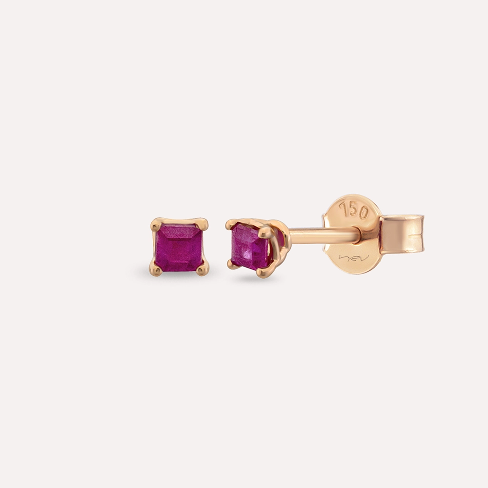 Duo 0.25 CT Caliber Cut Ruby Rose Gold Earring - Nev Jewellery (1)