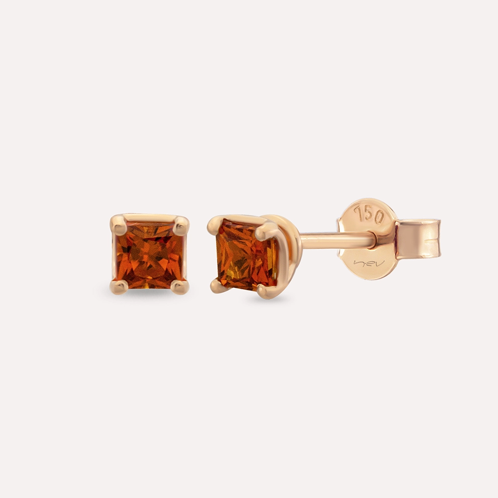 Duo 0.62 CT Caliber Cut Diamond Dark Orange Rose Gold Earring - Nev Jewellery (1)