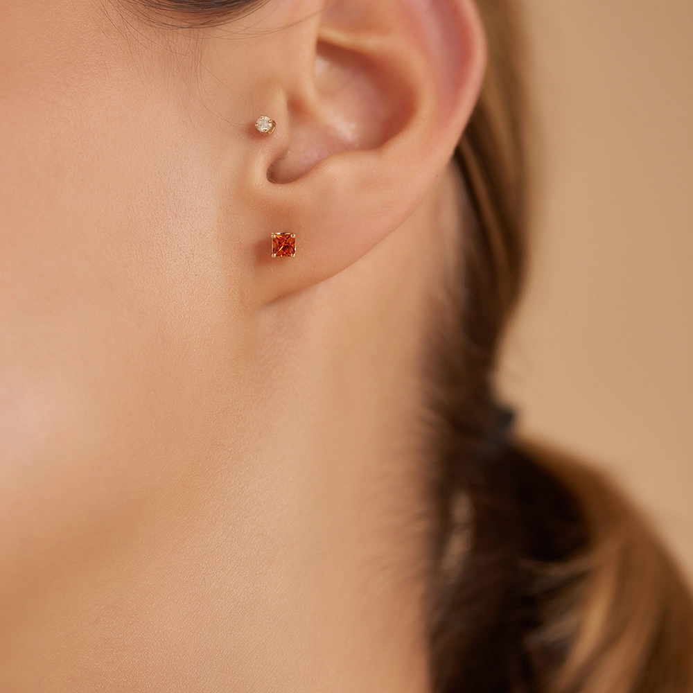 Duo 0.62 CT Caliber Cut Diamond Dark Orange Rose Gold Earring - Nev Jewellery (1)