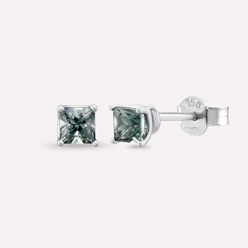 Duo 0.67 CT Caliber Cut Green Sapphire White Gold Earring - 1