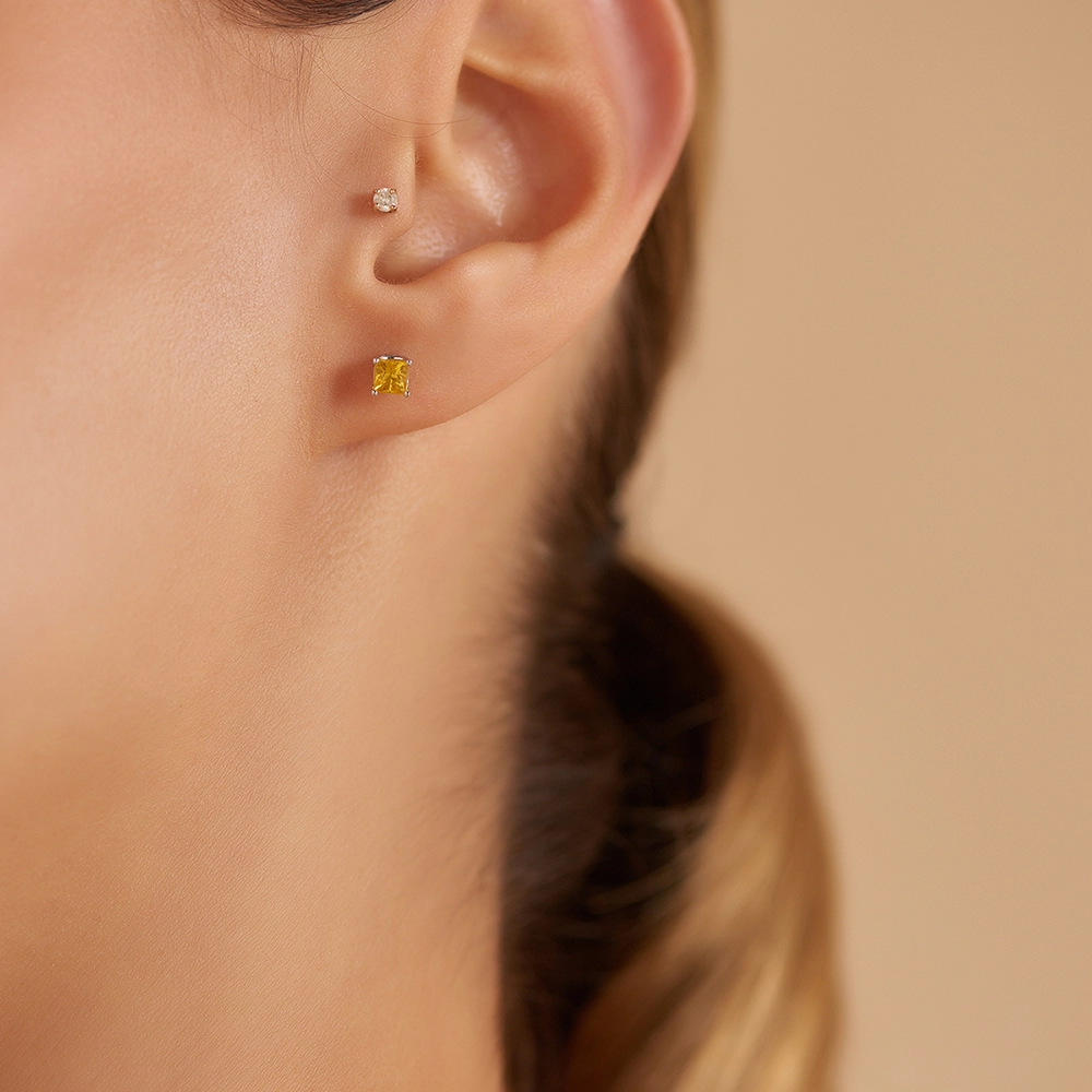 Duo 0.51 CT Caliber Cut Yellow Sapphire White Gold Earring - Nev Jewellery (1)