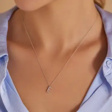 E Letter 0.10 CT Diamond White Gold Necklace - Nev Jewellery (1)