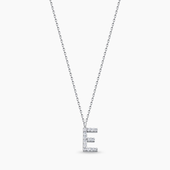 E Letter 0.10 CT Diamond White Gold Necklace - Nev Jewellery