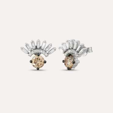 Enif 1.66 CT Brown Diamond and Baguette Cut Diamond Earring - Nev Jewellery