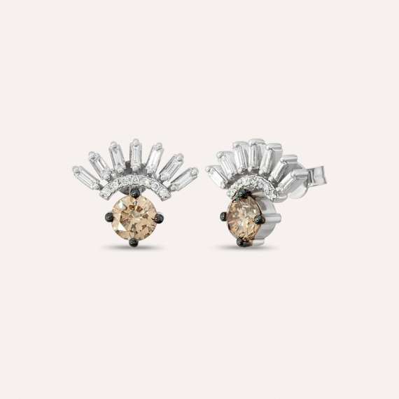 Enif 1.66 CT Brown Diamond and Baguette Cut Diamond Earring - 1