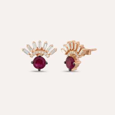 Enif 1.82 CT Ruby and Baguette Cut Diamond Rose Gold Earring - Nev Jewellery