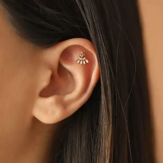 Enif Yellow Sapphire and Baguette Cut Diamond Rose Gold Piercing - 1