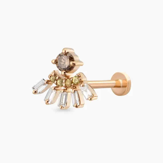 Enif Yellow Sapphire and Baguette Cut Diamond Rose Gold Piercing - 2