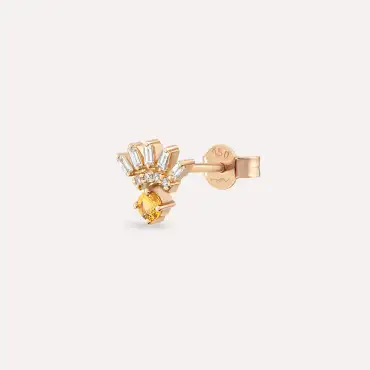 Enif Yellow Sapphire and Baguette Cut Diamond Rose Gold Single Earring - Nev Jewellery (1)