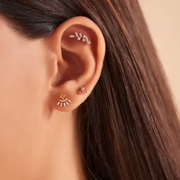 Enif Yellow Sapphire and Baguette Cut Diamond Rose Gold Single Earring - Nev Jewellery (1)