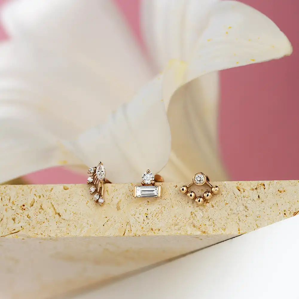 Eva Baguette Cut Diamond Rose Gold Piercing - 3