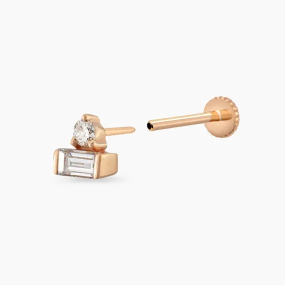 Eva Baguette Cut Diamond Rose Gold Piercing - 4