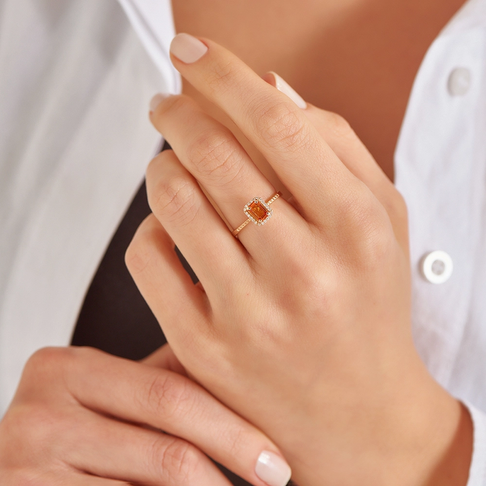 Fiona 0.70 CT Orange Sapphire and Diamond Rose Gold Ring - Nev Jewellery (1)