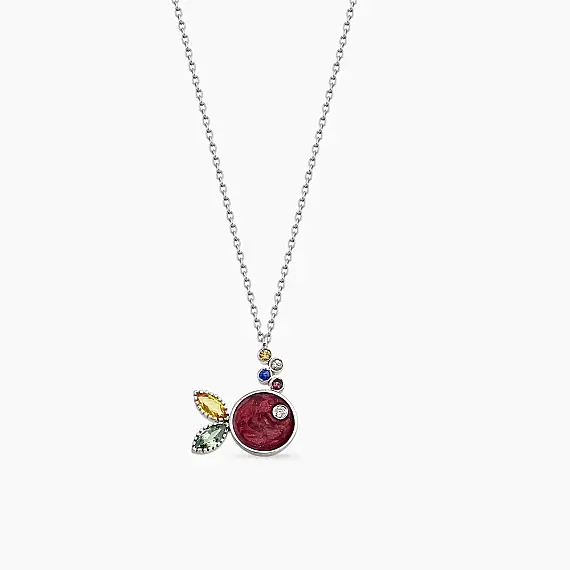 Fish 0.47 CT Multicolor Sapphire and Red Enamel Necklace - 2