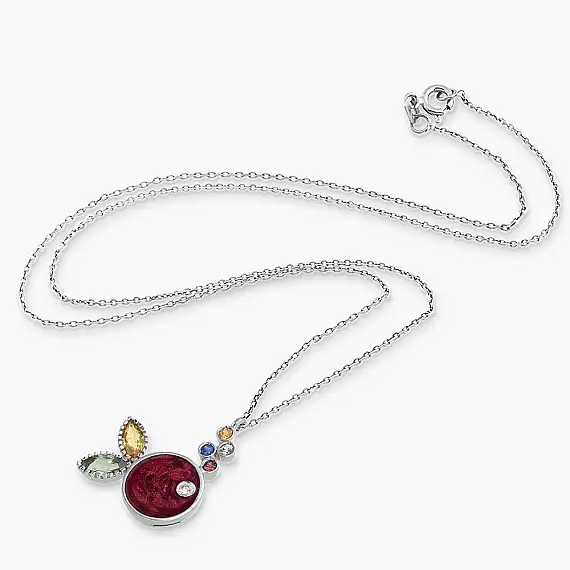 Fish 0.47 CT Multicolor Sapphire and Red Enamel Necklace - 3