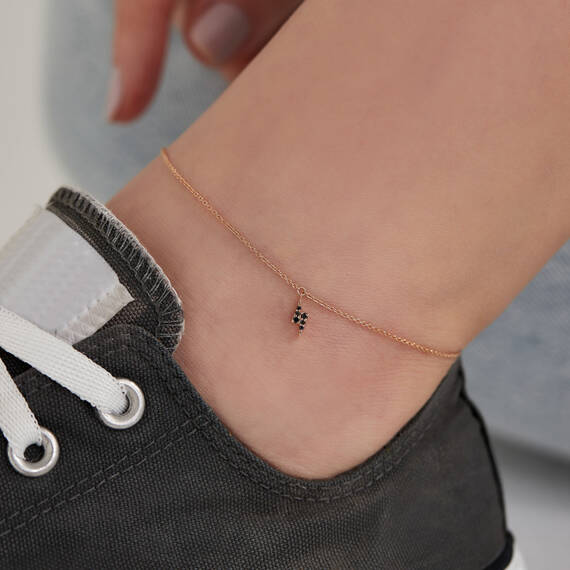 Flash Black 0.07 CT Black Diamond Rose Gold Anklet - 2