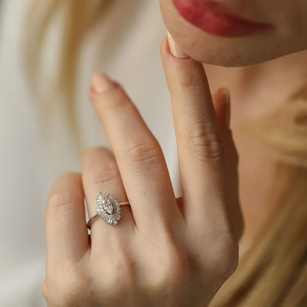 Flavia 0.69 CT Marquise and Trapeze Cut Diamond White Gold Ring - Nev Jewellery (1)