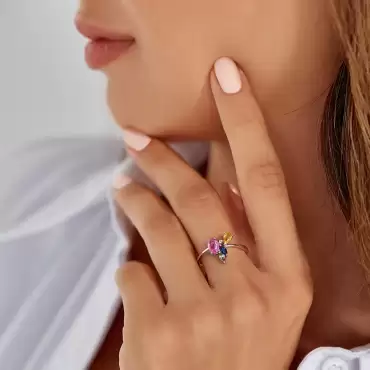 Gentilezza 1.04 CT Multicolor Sapphire White Gold Ring - Nev Jewellery (1)